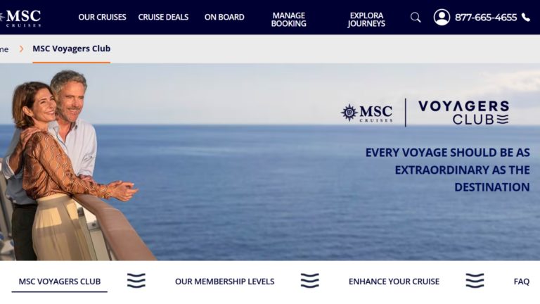 Comment pouvez-vous vérifier vos points MSC Voyagers Club ? La page d'accueil de la plateforme MSC.