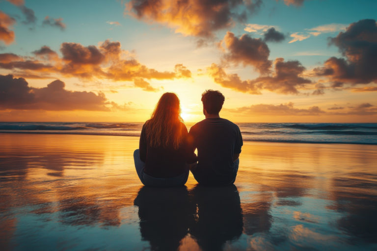 Comment rencontrer des personnes trans : guide complet et bienveillant Un couple de trans observant le couché du soleil.